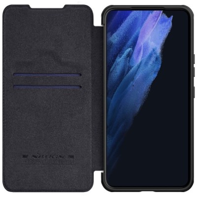 Samsung Galaxy S22 5G (SM-S901X) greznais Nillkin Qin sērijas ādas atvērams melns maciņš, maks | Vacins.lv