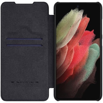 Роскошный чёрный кожаный чехол Nillkin Qin Series для Samsung Galaxy S22 Ultra 5G (SM-S908X) | Vacins.lv