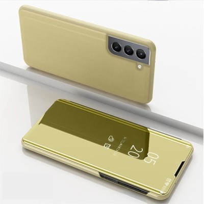 Samsung Galaxy S21 FE (Fan Edition) 5G plastmasas atvērams zelta ādas maciņš | Vacins.lv