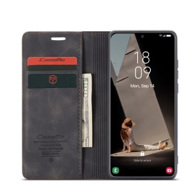 Samsung Galaxy S21 FE (Fan Edition) 5G CaseMe Retro открываемый, чёрного цвета, кожаный чехол – книжка | Vacins.lv