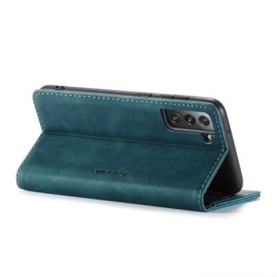 Samsung Galaxy S21 FE (Fan Edition) 5G CaseMe Retro solīds atvēramais ādas zaļš maciņš - maks | Vacins.lv