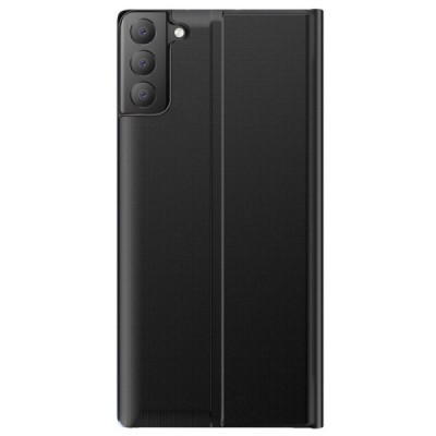 Samsung Galaxy S21 FE (Fan Edition) 5G View Line открываемый чёрный кожаный чехол - книжка | Vacins.lv