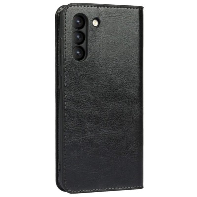 Samsung Galaxy S21 FE (Fan Edition) 5G твердый открываемый чёрный кожаный чехол - книжка | Vacins.lv