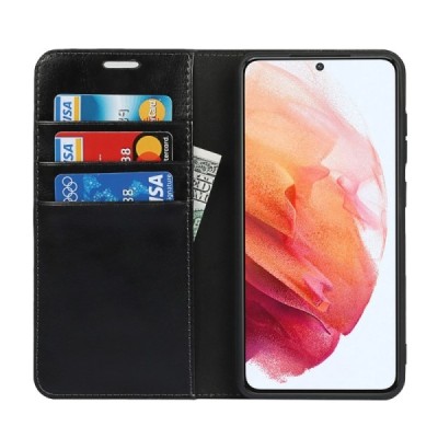 Samsung Galaxy S21 FE (Fan Edition) 5G твердый открываемый чёрный кожаный чехол - книжка | Vacins.lv