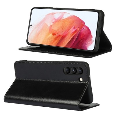 Samsung Galaxy S21 FE (Fan Edition) 5G твердый открываемый чёрный кожаный чехол - книжка | Vacins.lv