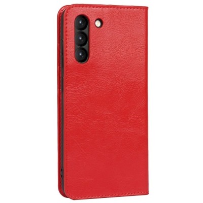 Samsung Galaxy S21 FE (Fan Edition) 5G твердый открываемый красный кожаный чехол - книжка | Vacins.lv