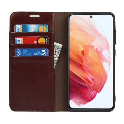 Samsung Galaxy S21 FE (Fan Edition) 5G Solīds sērijas tumši brūns atvērams maciņš, maks | Vacins.lv