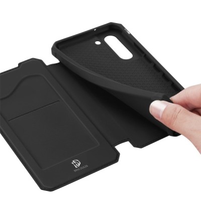 Samsung Galaxy S21 FE (Fan Edition) 5G Dux Ducis Skin X sērijas melns ādas atvērams maciņš | Vacins.lv