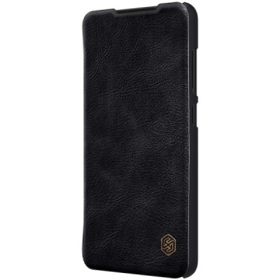 Samsung Galaxy S21 FE (Fan Edition) 5G greznais Nillkin Qin sērijas ādas atvērams melns maciņš, maks | Vacins.lv