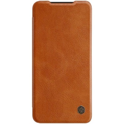 Роскошный коричневый кожаный чехол Nillkin Qin Series для Samsung Galaxy S21 FE (Fan Edition) 5G | Vacins.lv