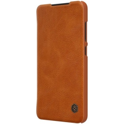 Роскошный коричневый кожаный чехол Nillkin Qin Series для Samsung Galaxy S21 FE (Fan Edition) 5G | Vacins.lv