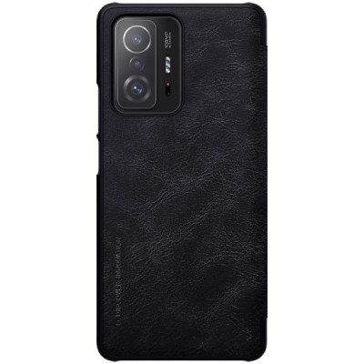 Роскошный чёрный кожаный чехол Nillkin Qin Series для Xiaomi 11T (11T Pro) | Vacins.lv