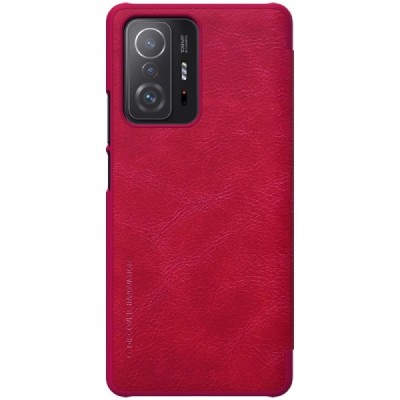 Роскошный красный кожаный чехол Nillkin Qin Series для Xiaomi 11T (11T Pro) | Vacins.lv