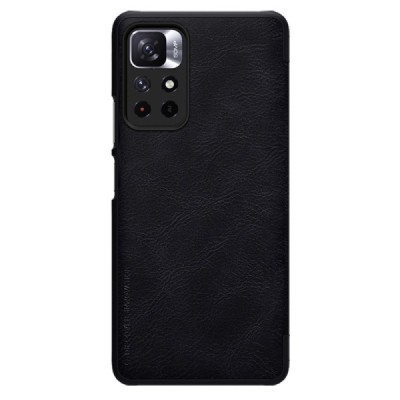 Роскошный чёрный кожаный чехол Nillkin Qin Series для Xiaomi Poco M4 Pro (Redmi Note 11 5G) | Vacins.lv