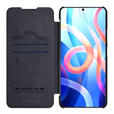Роскошный чёрный кожаный чехол Nillkin Qin Series для Xiaomi Poco M4 Pro (Redmi Note 11 5G) | Vacins.lv