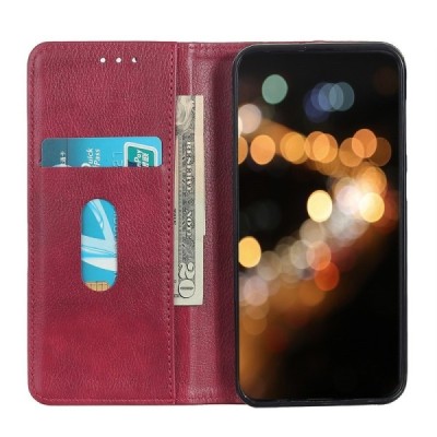 Xiaomi Poco M4 Pro (Redmi Note 11 5G) твердый открываемый бордовый кожаный чехол - книжка | Vacins.lv