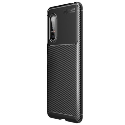 Sony Xperia 5 II „Fiber“ cieta silikona (TPU) melns apvalks | vacins.lv