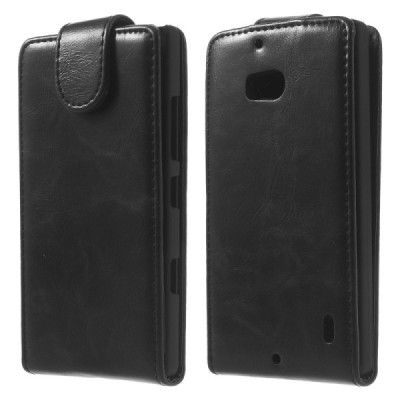 Nokia Lumia 930 klasisks ādas vertikāli atvēramais melns futrālis / Vacins.lv