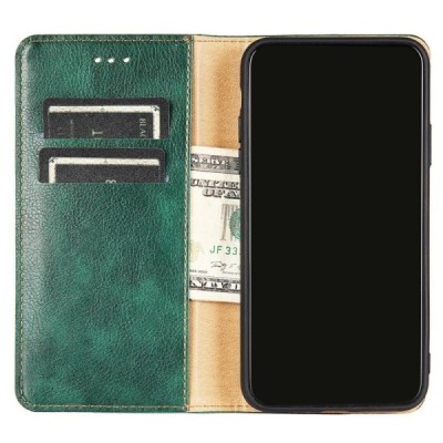 Твердый зелёный кожаный чехол-книжка для Samsung Galaxy S22 5G (SM-S901X) | Vacins.lv
