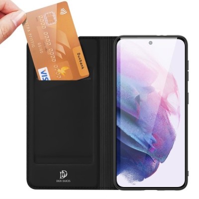 Samsung Galaxy S22 5G (SM-S901X) „Dux Ducis“ Skin sērijas melns ādas atvērams maciņš | Vacins.lv