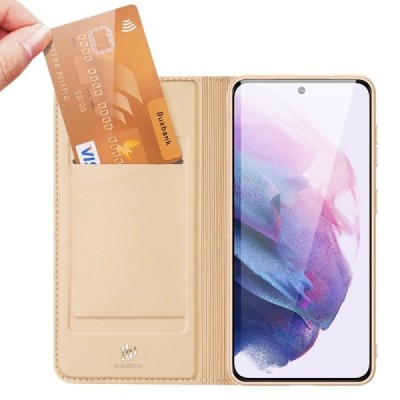 Samsung Galaxy S22 5G (SM-S901X) „Dux Ducis“ Skin sērijas zelta ādas atvērams maciņš | Vacins.lv