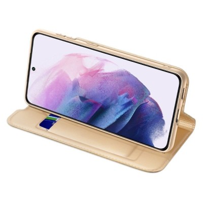 Samsung Galaxy S22 5G (SM-S901X) „Dux Ducis“ Skin sērijas zelta ādas atvērams maciņš | Vacins.lv