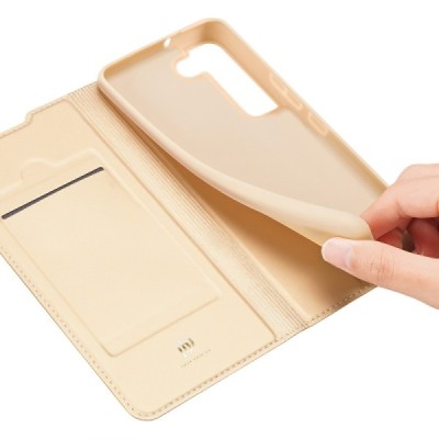 Samsung Galaxy S22 5G (SM-S901X) „Dux Ducis“ Skin sērijas zelta ādas atvērams maciņš | Vacins.lv