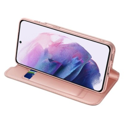 Samsung Galaxy S22 5G (SM-S901X) „Dux Ducis“ Skin sērijas rozs ādas atvērams maciņš | Vacins.lv