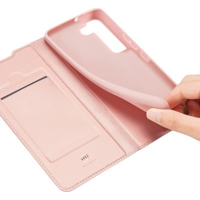 Samsung Galaxy S22 5G (SM-S901X) „Dux Ducis“ Skin sērijas rozs ādas atvērams maciņš | Vacins.lv