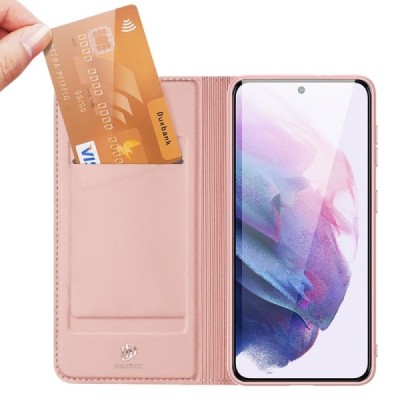 Samsung Galaxy S22 5G (SM-S901X) „Dux Ducis“ Skin sērijas rozs ādas atvērams maciņš | Vacins.lv