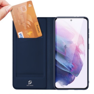 Samsung Galaxy S22 5G (SM-S901X) „Dux Ducis“ Skin sērijas zils ādas atvērams maciņš | Vacins.lv
