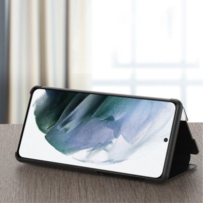 Samsung Galaxy S22 5G (SM-S901X) View Line открываемый чёрный кожаный чехол - книжка | Vacins.lv