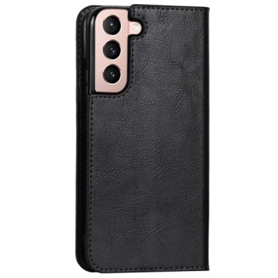 „Deluxe“ Samsung Galaxy S22 5G (SM-S901X) чёрный кожаный чехол-книжка | Vacins.lv