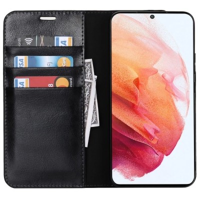 „Deluxe“ Samsung Galaxy S22 5G (SM-S901X) чёрный кожаный чехол-книжка | Vacins.lv