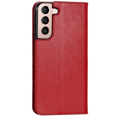 „Deluxe“ Samsung Galaxy S22 5G (SM-S901X) красный кожаный чехол-книжка | Vacins.lv