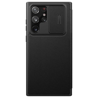 Samsung Galaxy S22 Ultra 5G (SM-S908X) роскошный серии Nillkin Qin Pro кожаный чехол-книжка - чёрный | Vacins.lv