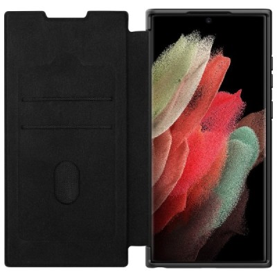Samsung Galaxy S22 Ultra 5G (SM-S908X) роскошный серии Nillkin Qin Pro кожаный чехол-книжка - чёрный | Vacins.lv