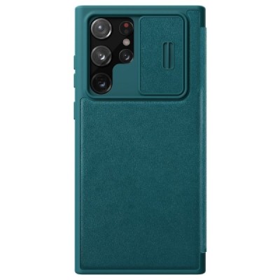 Samsung Galaxy S22 Ultra 5G (SM-S908X) роскошный серии Nillkin Qin Pro кожаный чехол-книжка - зеленый | Vacins.lv