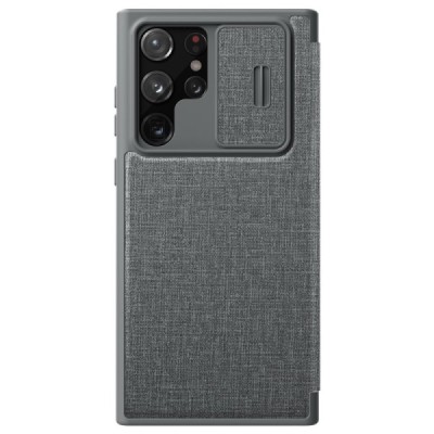 Samsung Galaxy S22 Ultra 5G (SM-S908X) роскошный серии Nillkin Qin Pro кожаный чехол-книжка - серый | Vacins.lv