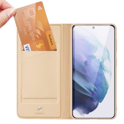 „Dux Ducis“ Skin серии Samsung Galaxy S22+ 5G (SM-S906X) золотой кожаный чехол-книжка | Vacins.lv