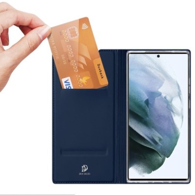 „Dux Ducis“ Skin серии Samsung Galaxy S22 Ultra 5G (SM-S908X) синий кожаный чехол-книжка | Vacins.lv