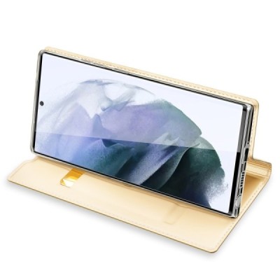 „Dux Ducis“ Skin серии Samsung Galaxy S22 Ultra 5G (SM-S908X) золотой кожаный чехол-книжка | Vacins.lv