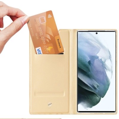 „Dux Ducis“ Skin серии Samsung Galaxy S22 Ultra 5G (SM-S908X) золотой кожаный чехол-книжка | Vacins.lv