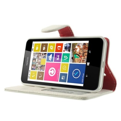 Nokia Lumia 635 atvēramais balts ādas Litchi futrālis - maciņš / Vacins.lv