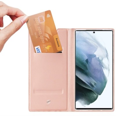 „Dux Ducis“ Skin серии Samsung Galaxy S22 Ultra 5G (SM-S908X) розовый кожаный чехол-книжка | Vacins.lv