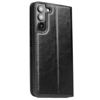 Samsung Galaxy S22 5G (SM-S901X) „QIALINO“ открываемый чёрный кожаный чехол - книжка | Vacins.lv