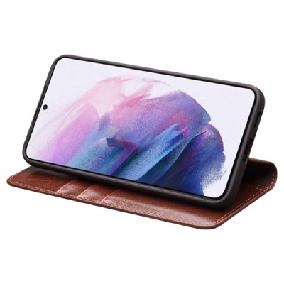 Samsung Galaxy S22+ 5G (SM-S906X) „QIALINO“ atvēramais ādas brūns maciņš - maks | Vacins.lv