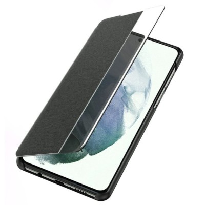 Samsung Galaxy S22 Ultra 5G (SM-S908X) View Line открываемый чёрный кожаный чехол - книжка | Vacins.lv