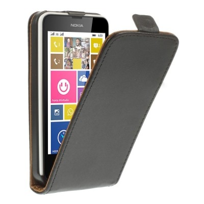 Nokia Lumia 635 klasikinis vertikaliai atverčiamas juodas odinis dėklas / Priedai.lt