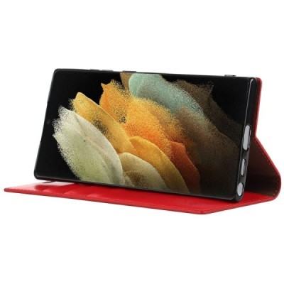 „Deluxe“ Samsung Galaxy S22 Ultra 5G (SM-S908X) красный кожаный чехол-книжка | Vacins.lv